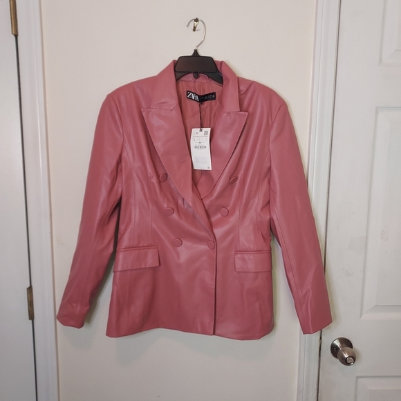 Zara faux leather double breasted blazer Sz-L - Picture 6 of 7